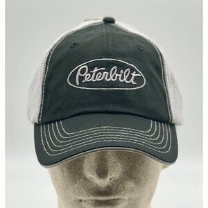 Peterbilt Stitched Logo Mesh Back Black And White Trucker Cap Hook & Loop - NWT
